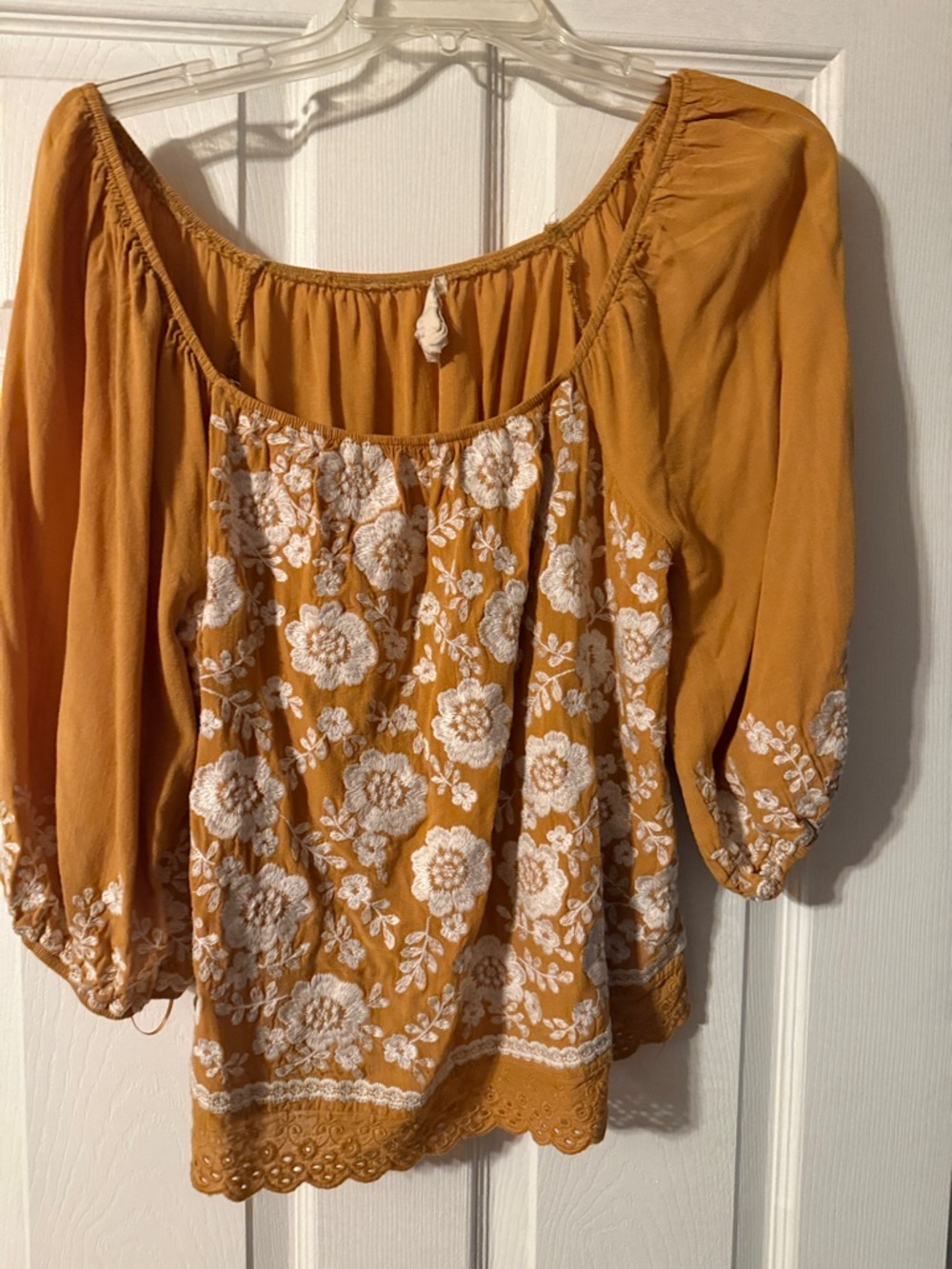 Savanna Jane Mustard Yellow Floral Embroidered Peasant Blouse